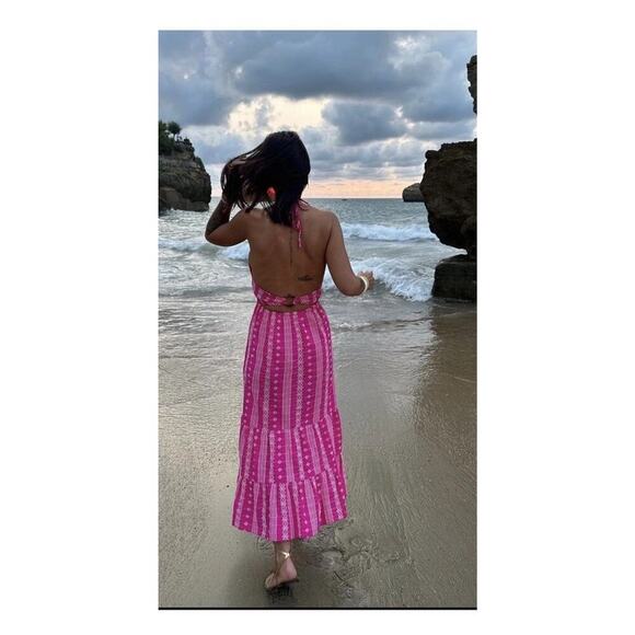 Zara SS22 Open Work Embroidered Halter Midi Dress Fuchsia Pink 3583/931 L - Picture 6 of 6
